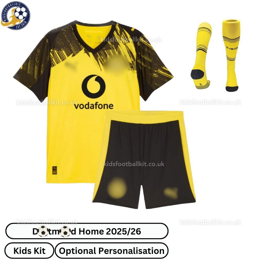 D0rt^_^mund Home Kids Football Kit 2025/26 (With Socks)